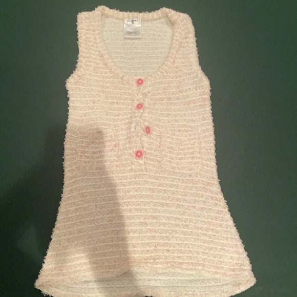 CHANEL Tops - CHANEL Pink Cream Bouclé Tank Top with Pink Buttons